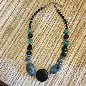 Turquoise and black beaded necklace